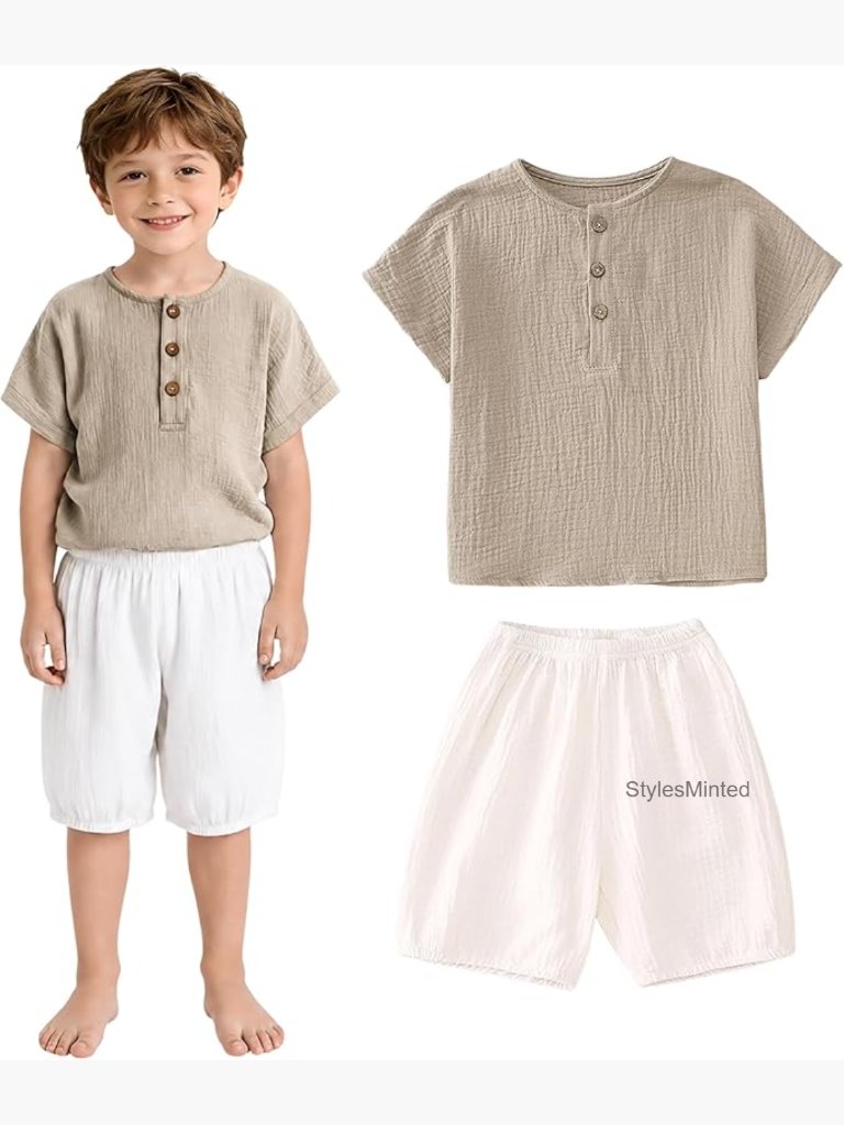 Toddler Boy Linen Short Set Button Down Shirt + Shorts 2-Piece Summer Outfit